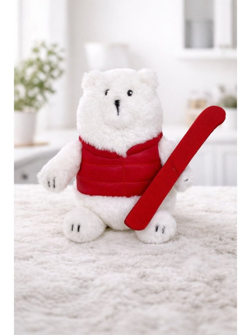 Gigglescape White Polar Bear w Red Vest & Skis 7" Plush Toy NEW with tags